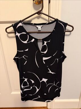Calvin Klein Black & White Abstract Floral Sleeveless Blouse size small